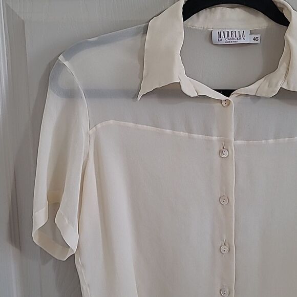 Marella 100% Silk Sheer Cream Blouse Size 12 Large - Picture 3 of 12